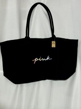 NWT PINK Victorias Secret Black Zippered Tote Bag